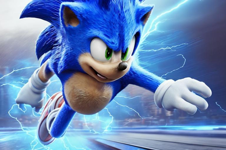 sonic the hedgehog running fast, blue electric comin... | OpenArt