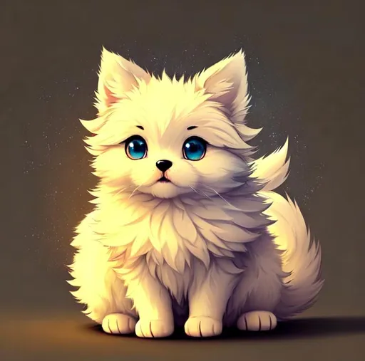 Prompt: Cute, very, very, light gray, fluffy, fantasy light puppy, with cloudy, white eyes, very, light, light, gray fur, and possessing the element of air and making circles of clouds and air move around in the air in a magical way, in a space background. Perfect features, extremely detailed, realistic. Krenz Cushart + loish +gaston bussiere +craig mullins, j. c. leyendecker +Artgerm.