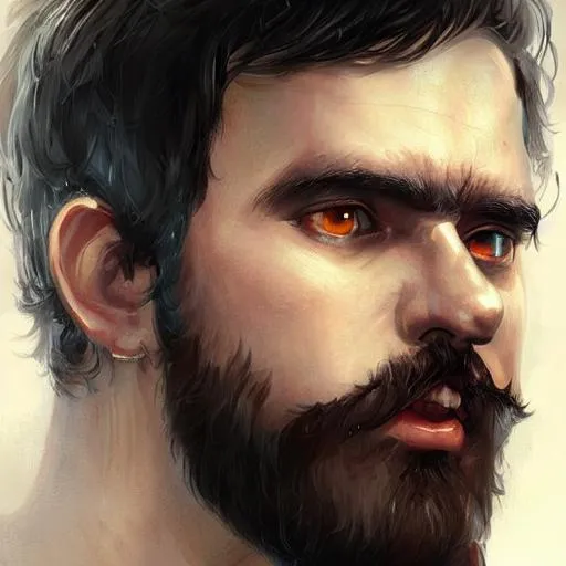 Prompt: a _ fantasy _ style _ portrait _ painting _ of white male short black hair chubby disconnected beard, rpg dnd oil _ painting _ unreal _ 5 _ daz. _ rpg _ portrait _ extremely _ detailed _ artgerm _ greg _ rutkowski _ greg _ vampire