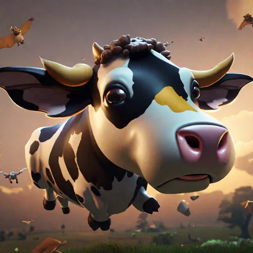 Prompt: video game art by safadi and ariel cain and calvin boice of a flying cow, 8k, dark, very detailed