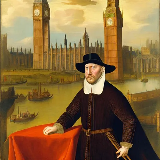 Prompt: An English man standing in front of big ben in London in 15th century 