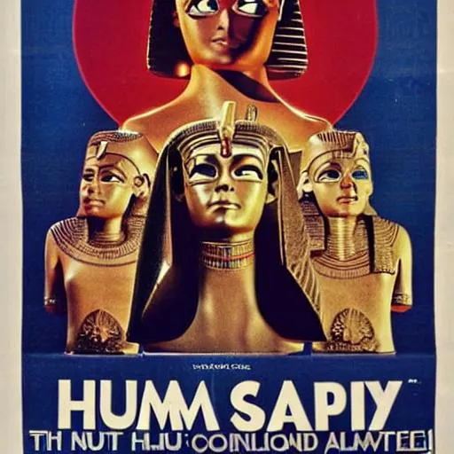 Prompt: 1975 Egyptian humanoid movie poster