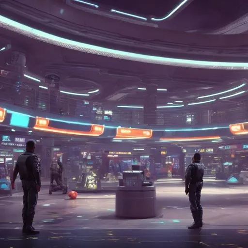 Prompt: snake security guards in a busy alien mall, widescreen, infinity vanishing point, galaxy background, surprise easter egg