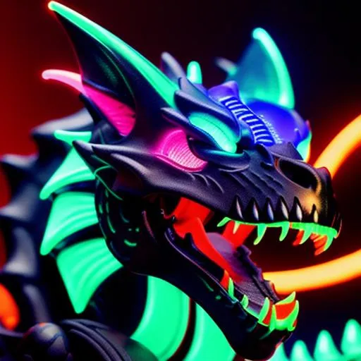 portrait of a roaring neon skeleton dragon with irid... | OpenArt