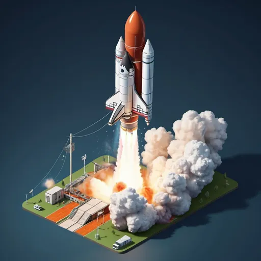 Prompt: Rocket ship lift-off, high detail, isometric