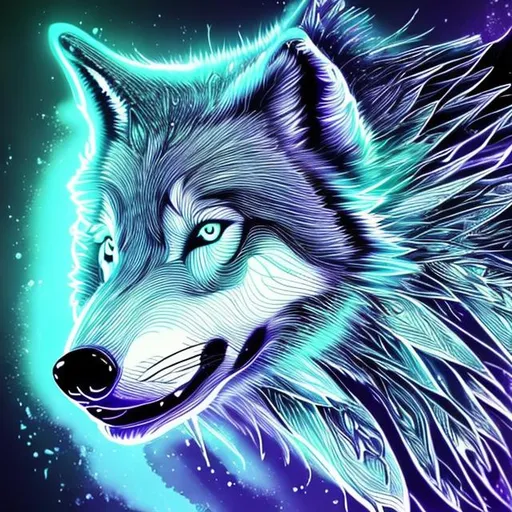 Prompt: highly detailed wolf art with neon colours