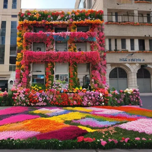 Prompt: city block made out of flowers