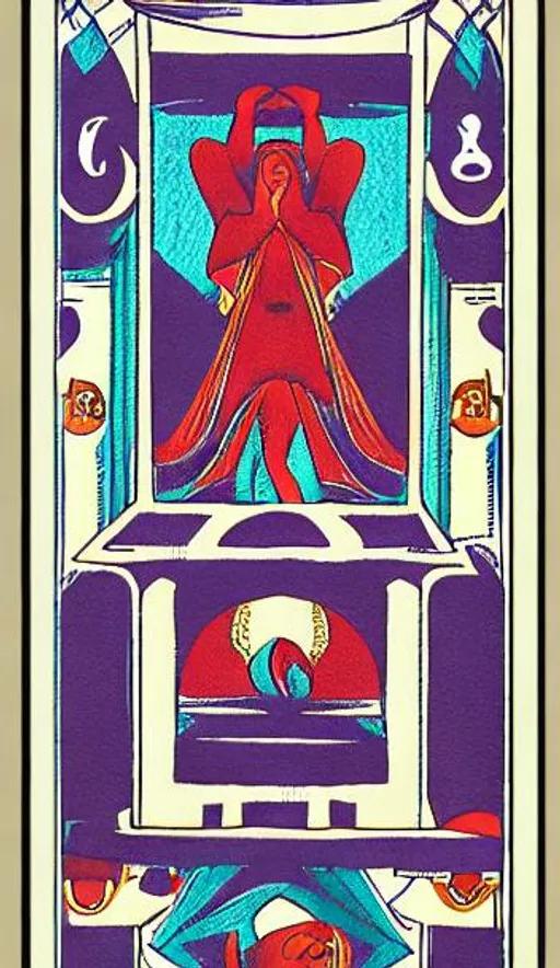 Prompt: Tarot "Six of Cups", jewel tones, art deco 


