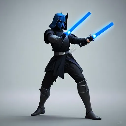 Prompt: Dark Jedi Knight, masked, holding a blue lightsaber in a fighting stance, standing character, soft smooth lighting, soft muted pastel colours, 3d blender render, polycount, modular constructivism, pop surrealism, physically based rendering, square image