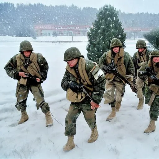 Prompt: US soliders freezing in Poland like in the game Twilight 2000

