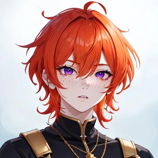 Prompt: Erikku male (short ginger hair, freckles, right eye blue left eye purple) UHD, 8K, Highly detailed, insane detail, best quality, high quality, casual outfit