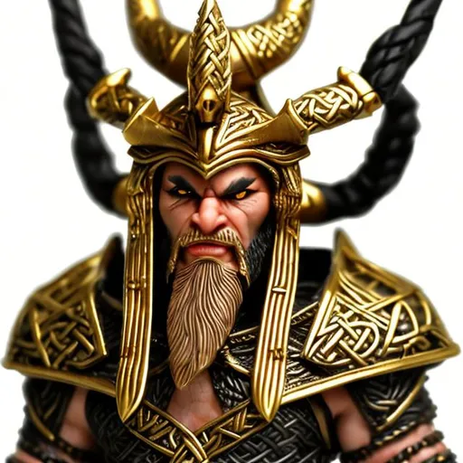 Prompt: Evil viking in gold pharaoh style front view 