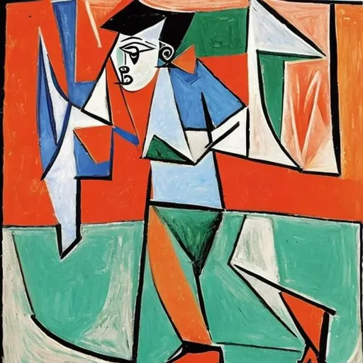 Prompt: athlete running in the style of Pablo Picasso.