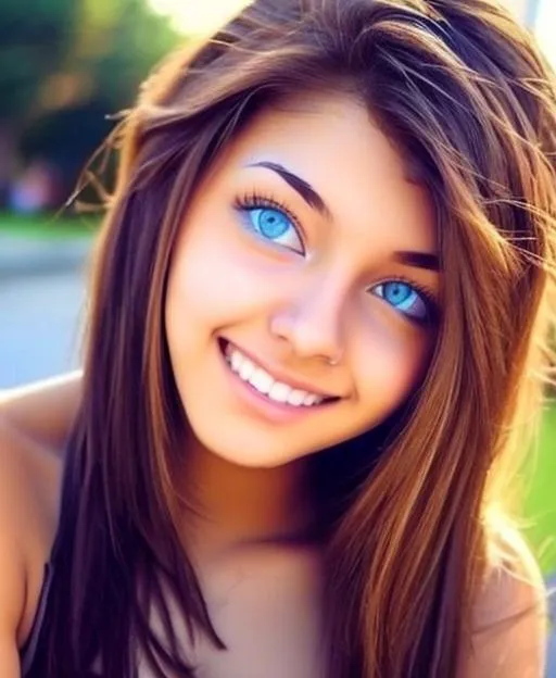 Prompt: College girl butiful women hair brown eyes is blue








