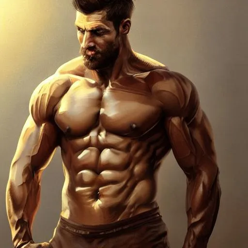 Prompt: Portrait of {handsome muscular men} with {brown} hair and with cute face, {space}, perfect composition, hyperrealistic, super detailed, 8k, high quality, trending art, trending on artstation, sharp focus, studio photo, intricate details, highly detailed, by greg rutkowski, shirtless, full body 