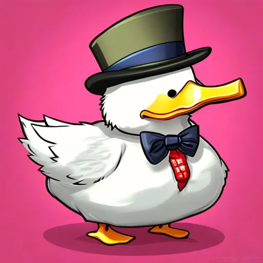 Prompt: funny looking cartoon duck with a bowtie and a tophat
