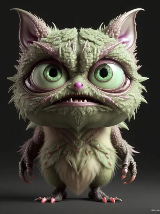 Prompt: exquisite new character,angry gremlin , highly detailed, fluffy, intricate details, beautiful big eyes, maximum cuteness, lovely, adorable, beautiful, flawless, masterpiece, soft dramatic moody lighting, radiant love aura, ultra high quality octane render, hypermaximalist, trending on artstation,