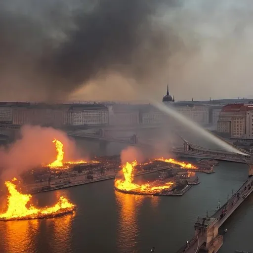 Prompt: budapest if the migrants had been allowed into the contry, cars on fire,riots, murder, chaos houses on fire