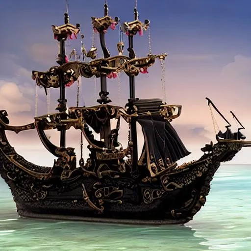 Prompt: Black pearl pirate ship
