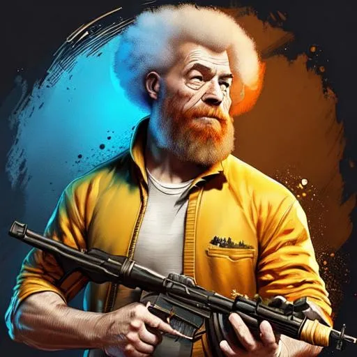 Prompt: Bob Ross with an ak-47