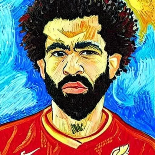 Prompt: generate a painting in a Van Gogh style of MO Salah the Liverpool player