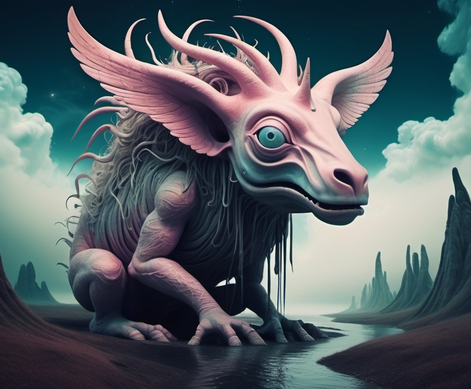 Strange and odd vibe. Surreal dreamscape. Mythologic...