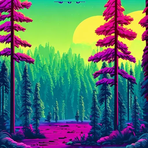 Prompt: Synthwave pine forest landscape
