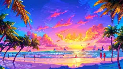 Prompt: 4k chill sunset beach background digital art and detailed