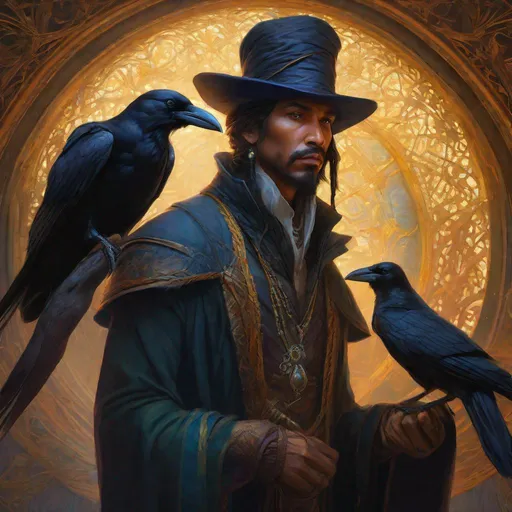 Prompt: Three-quarters portrait, ragged wizard raven-folk, kenku, crow humanoid, thug, fantasy, highly detailed, digital painting, underground, black market background, low-lighting, art by Stanley Lau and Artgerm and magali villeneuve and Alphonse Mucha, artstation, octane render, cgsociety, HDR, UHD, 64k, best quality, best quality, masterpiece:1.5)
