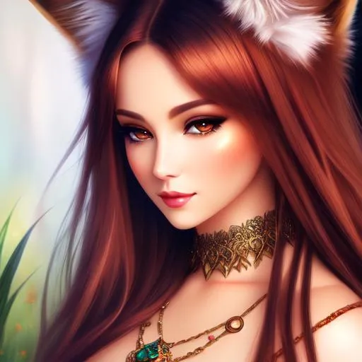 portrait of a beautiful fox fairy woman photorealistic