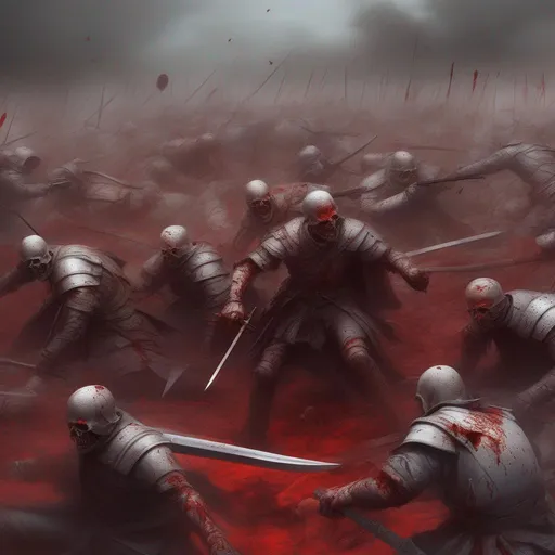 Prompt: A bloody fantasy battlefield where every one is dead 