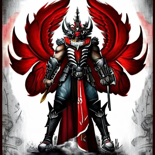 Prompt: A charateristic Garuda Pancasila, a fully stocky cyber body, with open wings and in the right hand holding a sharpened bamboo containing a red and white flag, in the left hand holding a shield with a red and white motif, illustrasion digital painting, cyberpunked original hdr 3D maschot of garuda indonesia