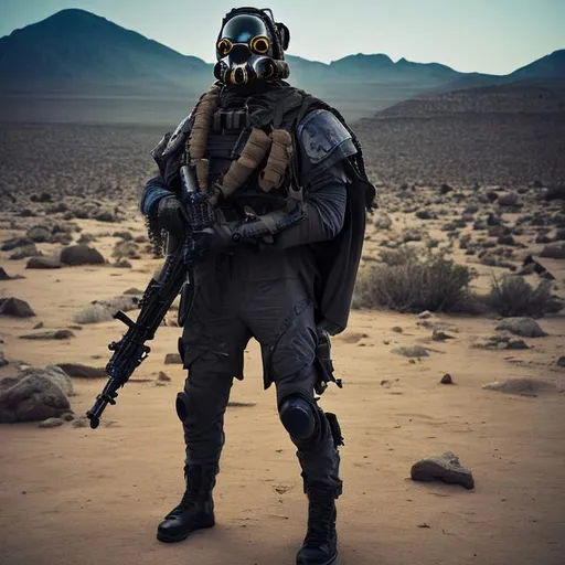 Prompt: navy seal, scifi, armor, mask, desert, sniper, pair, mountain, ghilli suit, hijab, poncho