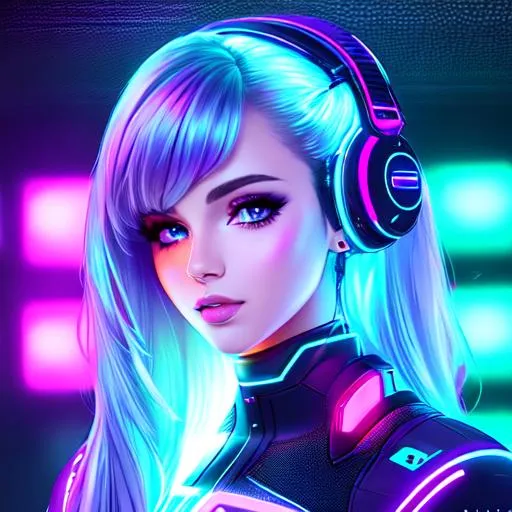 Prompt: high quality, beautiful girl, instagram model, full front, neon lights, cyber punk style