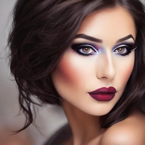 Prompt: Beautiful brunette woman with makeup portrait 