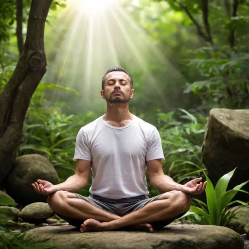 Prompt: Hombre meditando en la naturaleza