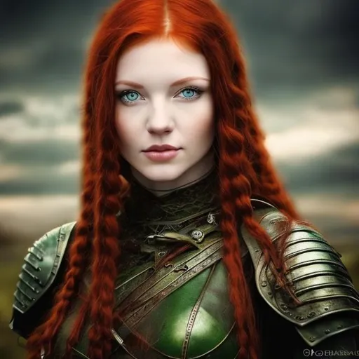 Prompt: red hair medieval woman with green eyes