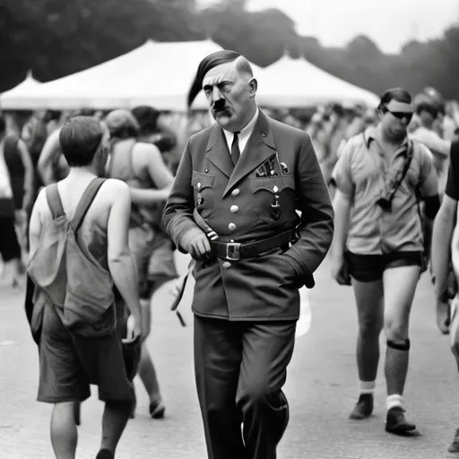 Prompt: adolf hitler is a hippie at lollapalooza