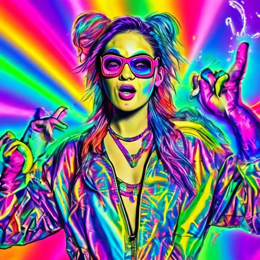 Prompt: Rave in the style of Lisa frank