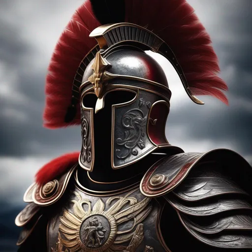 Prompt: Roman centurion with a mask metal helmet and plume military Highly Detailed, Hyperrealistic, sharp focus, Professional, UHD, HDR, 8K, Render, electronic, dramatic, vivid, pressure, stress, nervous vibe, loud, tension, traumatic, dark, cataclysmic, violent, fighting, Epic, 



