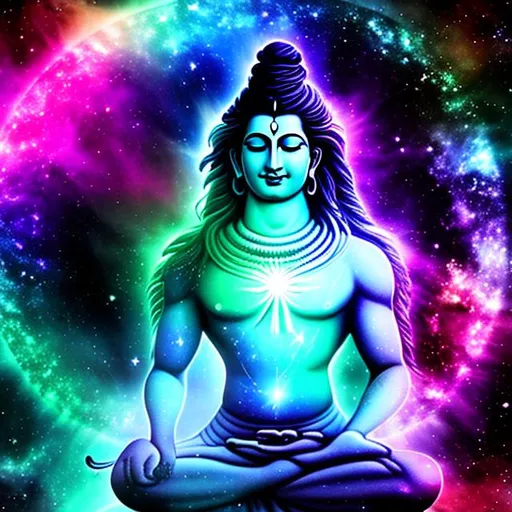 Prompt: Lord Shiva, background {Galaxy , Nebula}, Meditation, Centre Frame, Himalayas, Meditating, God , Energy, 