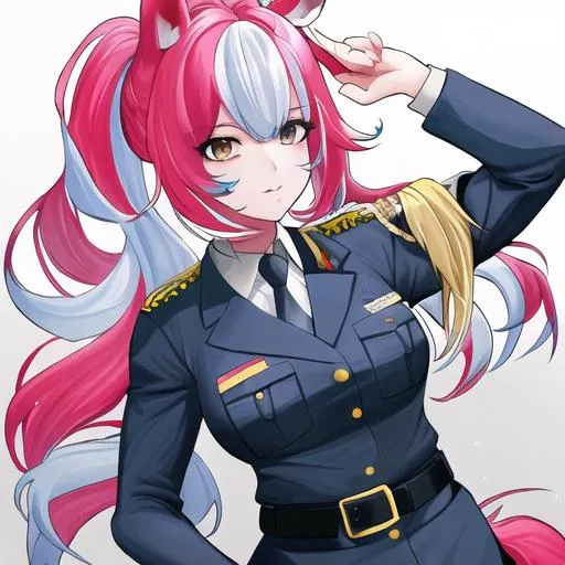 Prompt: Haley as a horse girl with bright multi-color hair wearing a police uniform