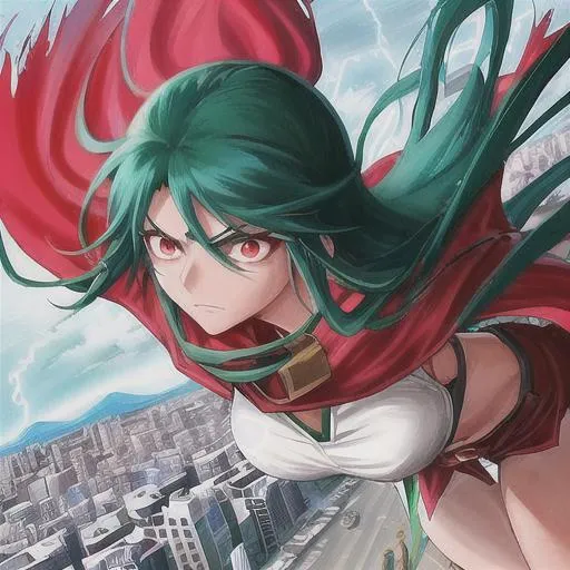 Prompt: Akali soars through the sky, her red cape billowing behind her in the wind. As she lands on a rooftop overlooking the city, she scans the horizon for any signs of trouble. Suddenly, she hears a cry for help, and takes off in a blur, streaking across the city to the scene of the crime. With her super strength and lightning-fast reflexes, she quickly overpowers the villains and saves the day once again. But even as she basks in the adulation of the grateful citizens, she knows that there are always more challenges waiting just around the corner. As Akali stands tall, ready to face whatever comes her way, she knows that she is the city's greatest defender