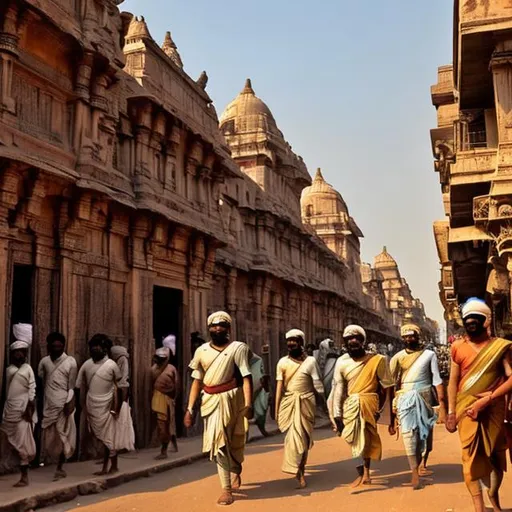 Prompt: soldiers walking through streets of Madurai City during the 3rd Century CE
