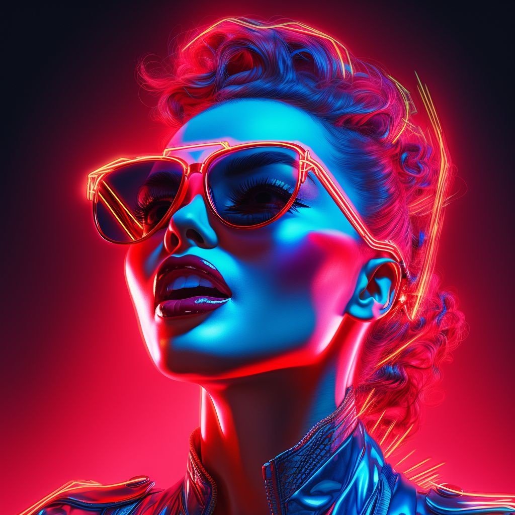 Prompt: illustration of neon, neon neon, neon art, in the style of realistic hyper-detailed portraits, daz3d, kodak aerochrome, 1980s, outrun, sci-fi spectacle, airbrushing