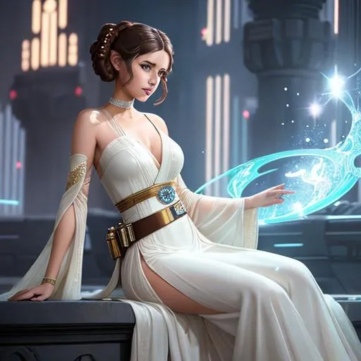 Prompt: princess leia, splash art by Greg Rutkowski, hyper detailed perfect face, full body, long legs, perfect body, high-resolution cute face, perfect proportions,smiling, intricate hyperdetailed hair, light makeup, sparkling, highly detailed, intricate hyperdetailed shining eyes, ethereal,elegant, exquisite, graceful, delicate, intricate, hopeful, HDR, UHD, high res, 64k, cinematic lighting, special effects, hd octane render, professional photograph, studio lighting, trending on artstation
