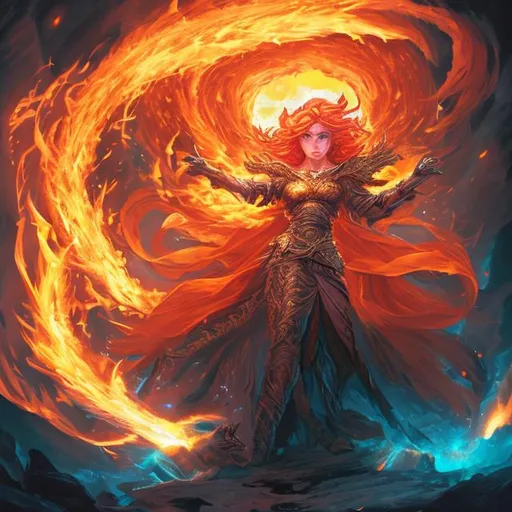 Prompt: A goddess engulfed in light and fire  fights a dragon