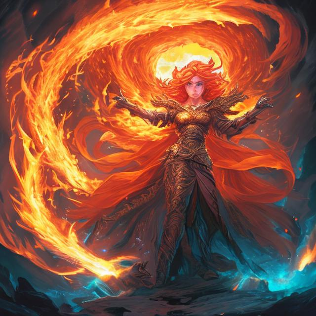 A goddess engulfed in light and fire fights a dragon | OpenArt