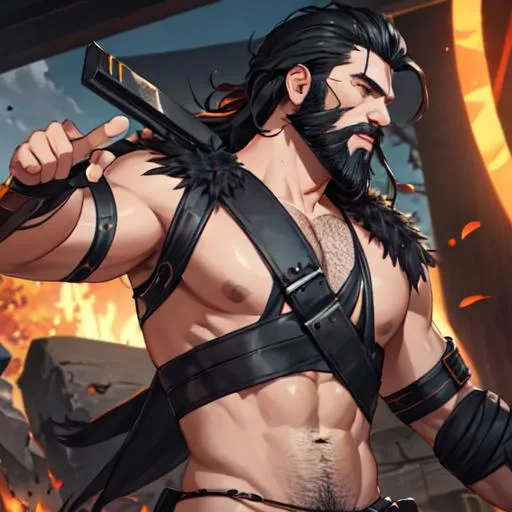 Prompt: Cain biblically accurate (black hair, black beard)