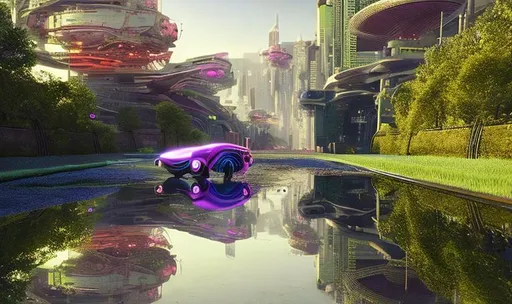 Prompt: sci-fi world, dystopian, flying hover cars everywhere, 4k quality, best of quality, surrealism, cool, neon green and purple LEDs everywhere